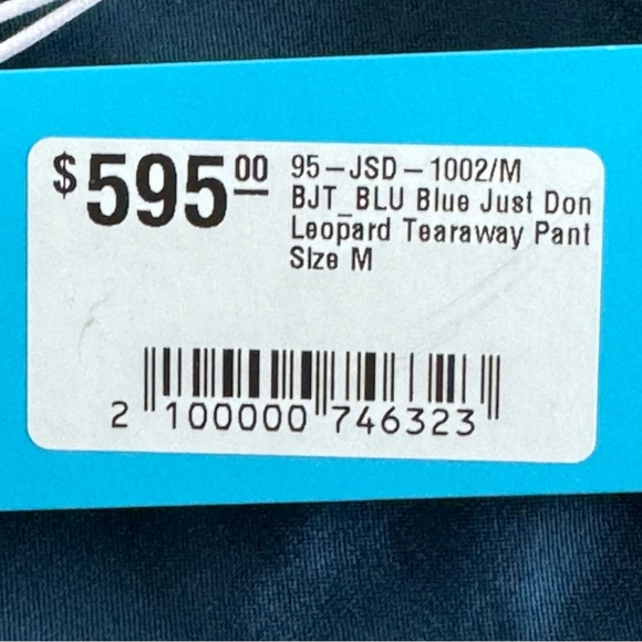 JUST DON Tearway Track Pants Blue Satin Leopard Trim Men MEDIUM NEW WITH TAG - Picture 5 of 12